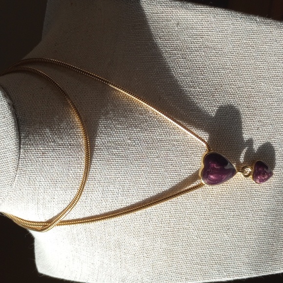 Vintage Purple enamel double heart slid 24inch necklace - Picture 4 of 8